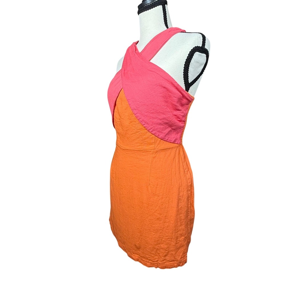 Petal & Pup Mini Dress Womens 4 Orange Pink Sundress Festival Halter Neck Mini - Picture 4 of 12